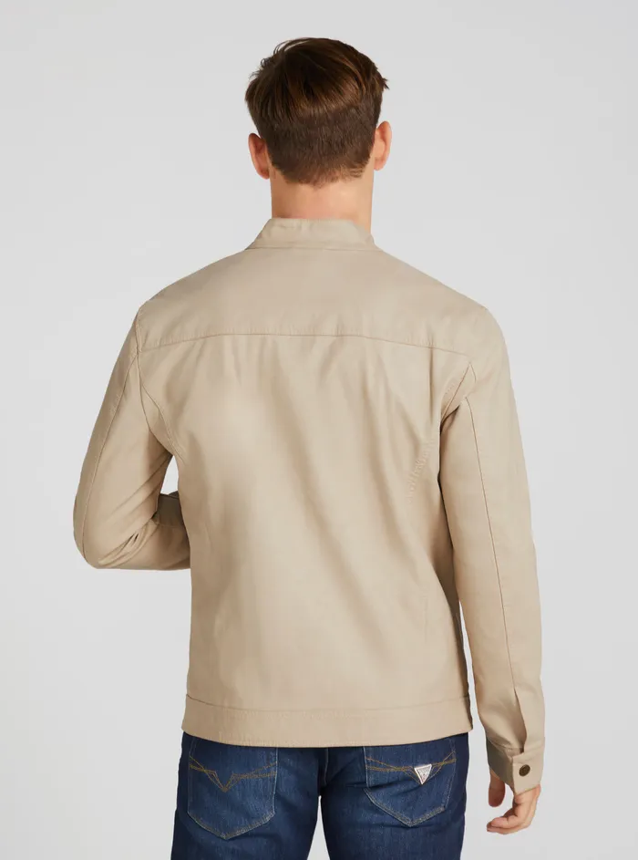 Men Jackets GUESS Beige Vintage Faux Leather Biker Jacket