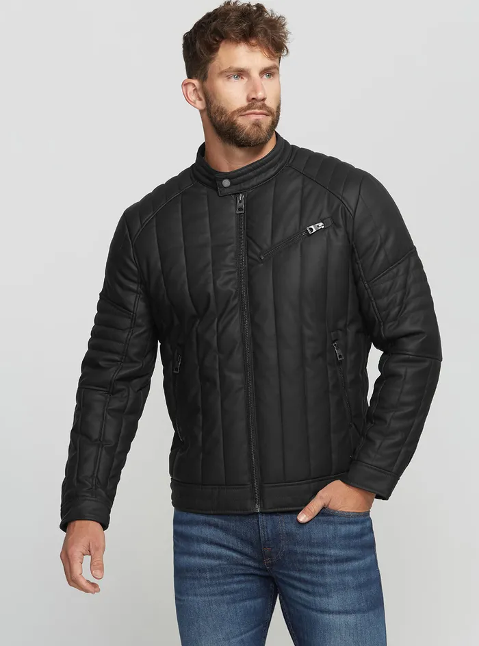 Men Jackets GUESS Black Stretch Biker Jacket