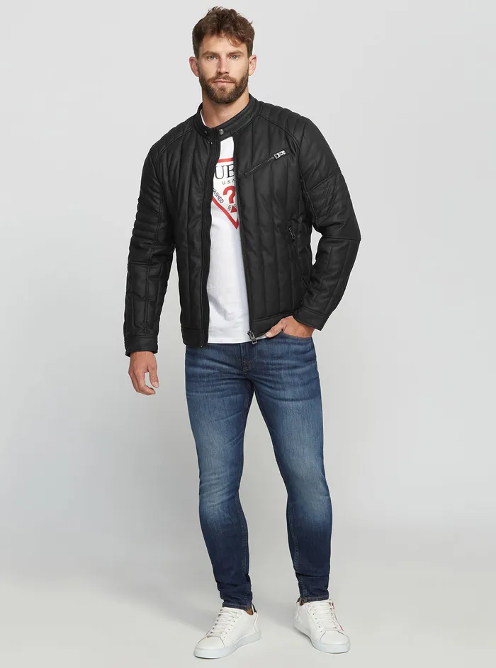 Men Jackets GUESS Black Stretch Biker Jacket