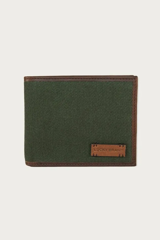 Men Lucky Brand Bags and Wallets Canvas With Leather Trim Bifold Wallet Light Green