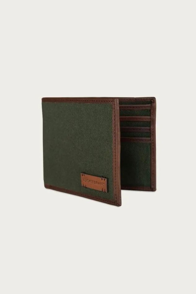 Men Lucky Brand Bags and Wallets Canvas With Leather Trim Bifold Wallet Light Green