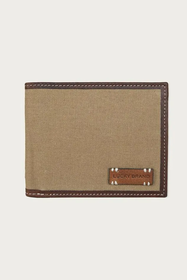 Men Lucky Brand Bags and Wallets Canvas With Leather Trim Bifold Wallet Natural