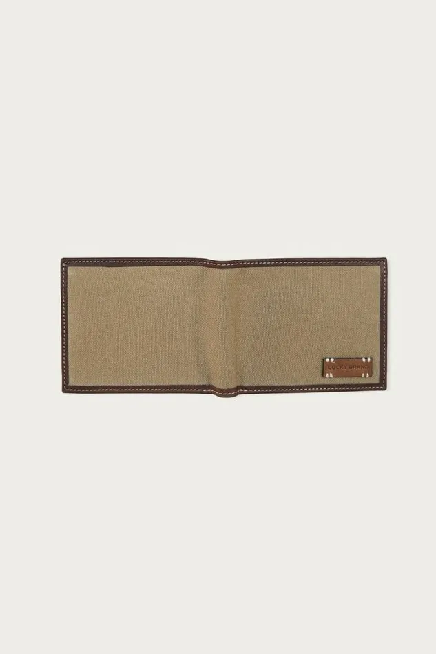 Men Lucky Brand Bags and Wallets Canvas With Leather Trim Bifold Wallet Natural