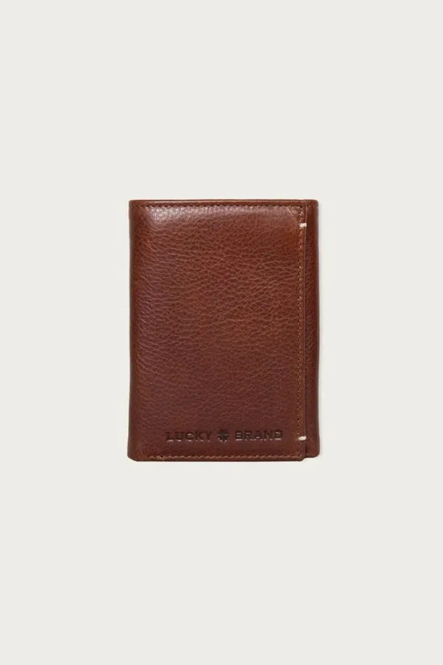 Men Lucky Brand Bags and Wallets Smooth Leather Trifold Wallet Dark Brown