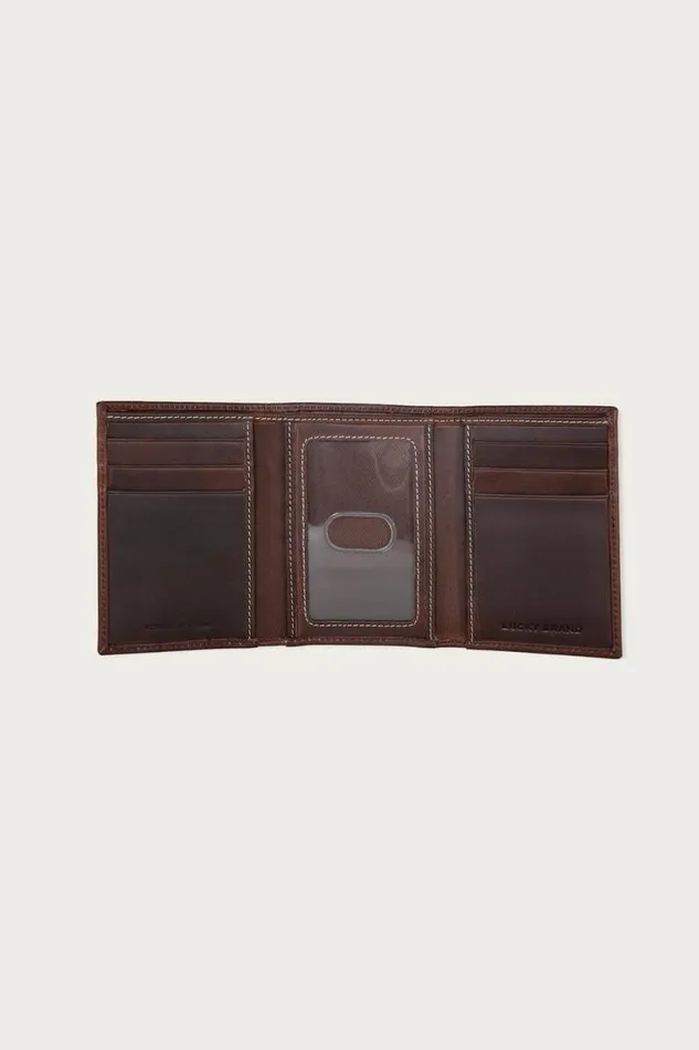 Men Lucky Brand Bags and Wallets Western Embossed Leather Trifold Wallet Dark Brown