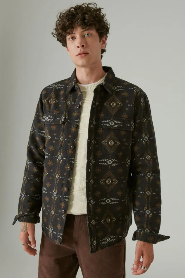 Men Lucky Brand ButtonDowns Jaquard Utility Long Sleeve Shirt Black Multi