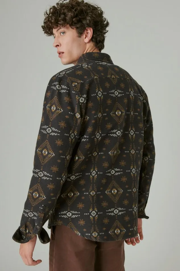 Men Lucky Brand ButtonDowns Jaquard Utility Long Sleeve Shirt Black Multi