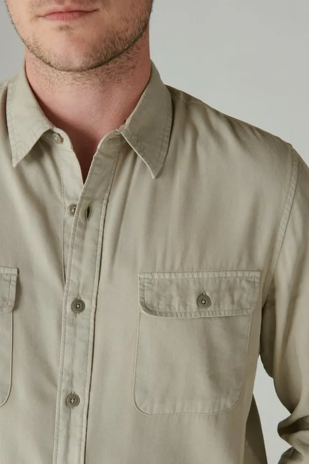 Men Lucky Brand ButtonDowns Livedin Long Sleeve Utility Shirt Silver Sage