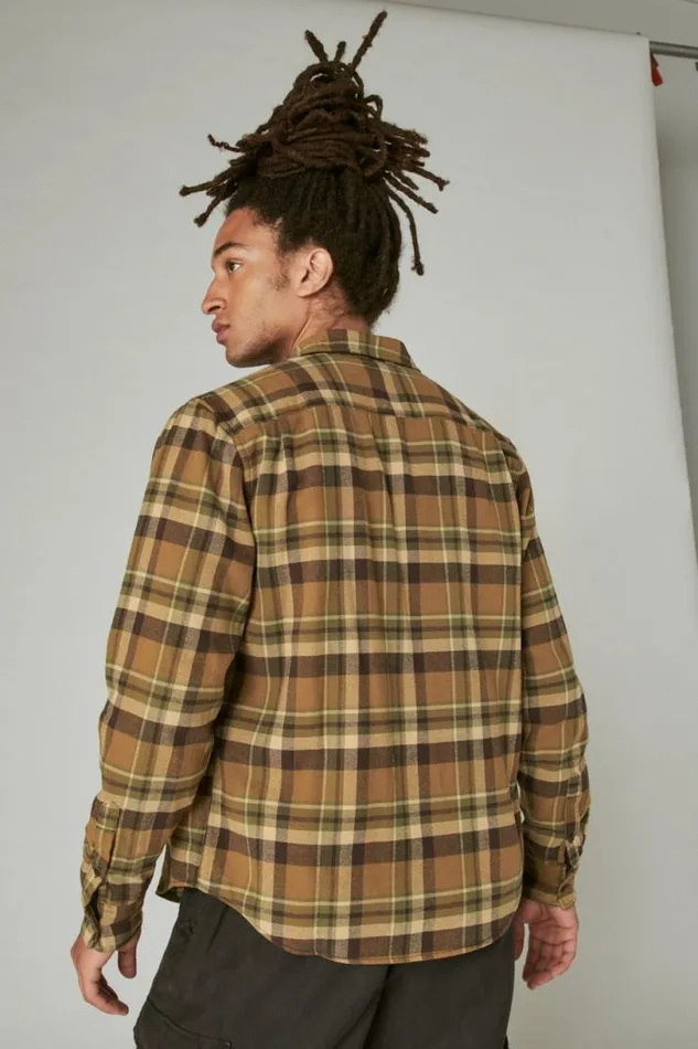 Men Lucky Brand ButtonDowns Plaid Utility Cloud Soft Long Sleeve Flannel Natural Multi Plaid