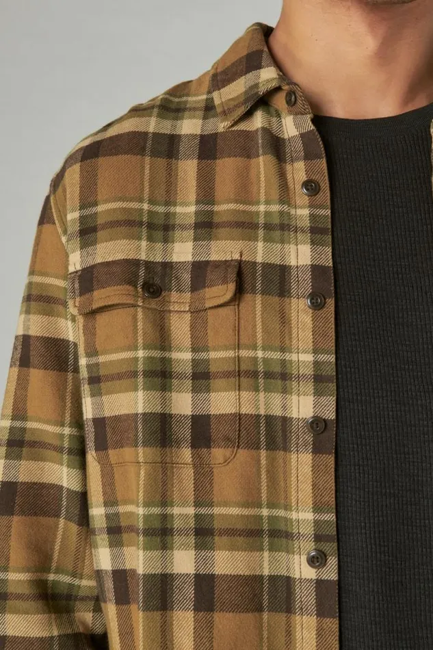 Men Lucky Brand ButtonDowns Plaid Utility Cloud Soft Long Sleeve Flannel Natural Multi Plaid