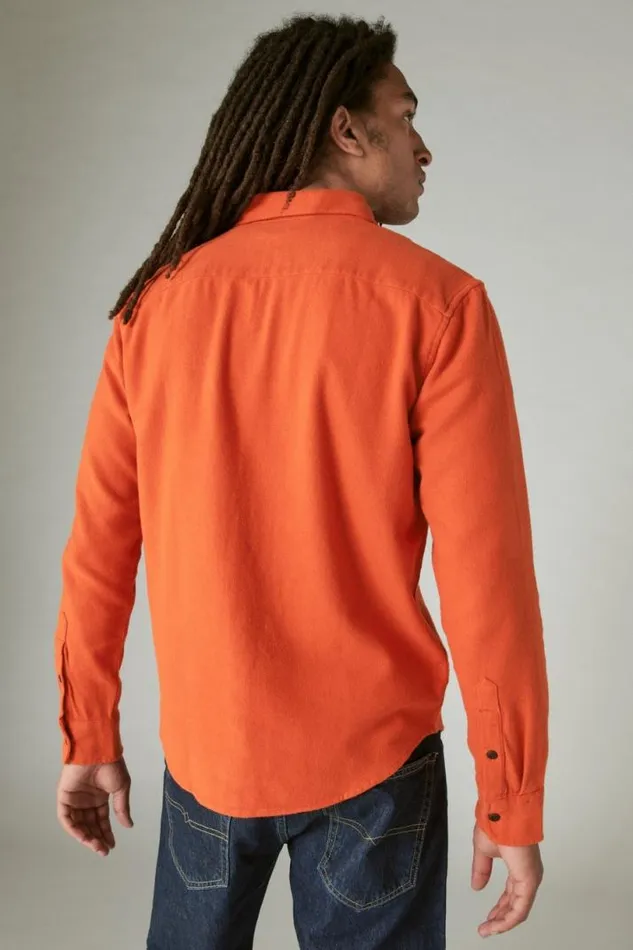 Men Lucky Brand ButtonDowns Solid Utility Cloud Soft Long Sleeve Flannel Orange