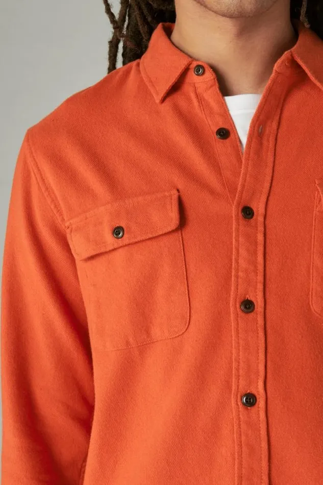 Men Lucky Brand ButtonDowns Solid Utility Cloud Soft Long Sleeve Flannel Orange