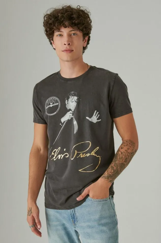 Men Lucky Brand Graphic Tees Elvis Signature Jet Black