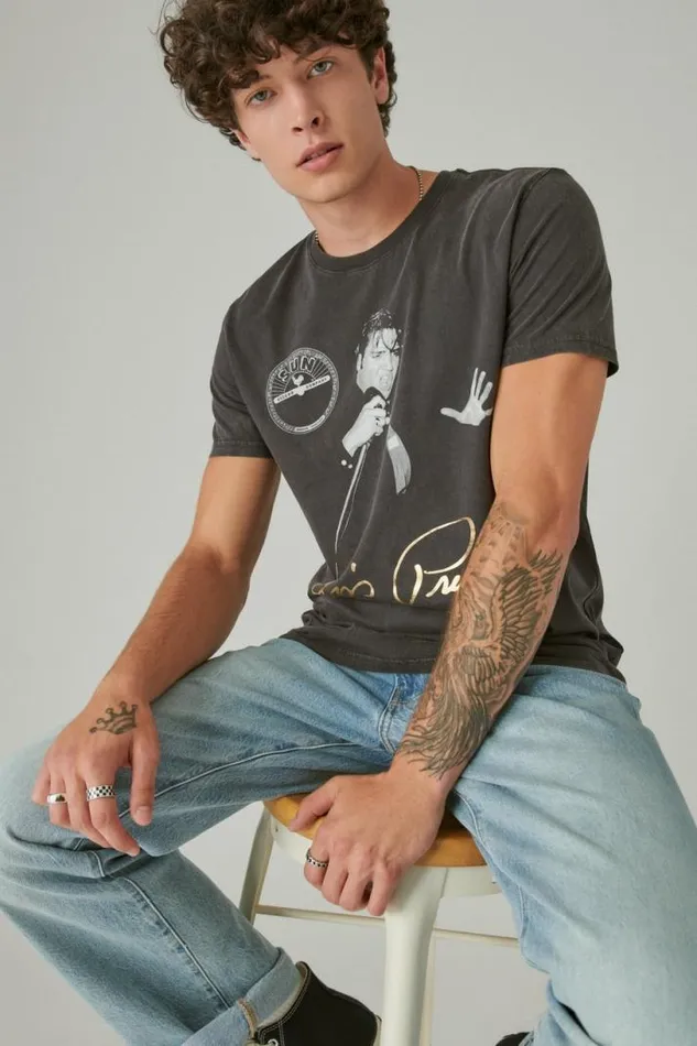 Men Lucky Brand Graphic Tees Elvis Signature Jet Black