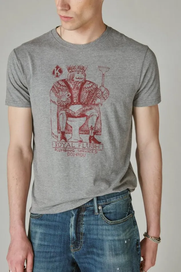 Men Lucky Brand Graphic Tees Royal Flush Tee Heather Grey
