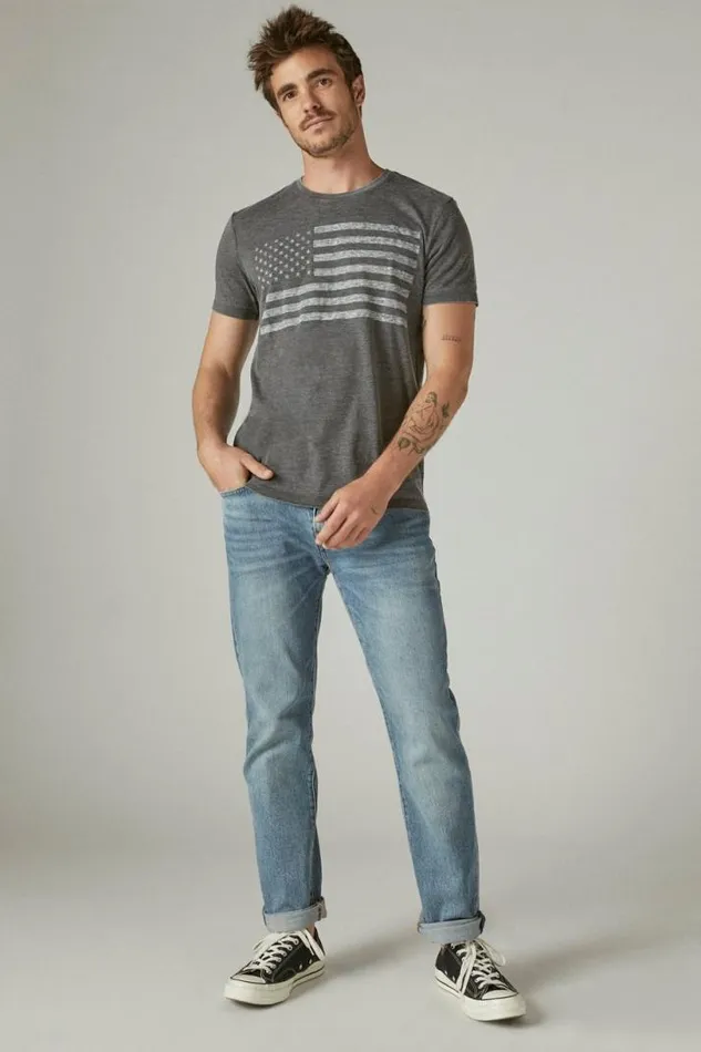 Men Lucky Brand Graphic Tees Usa Flag Tee Jet Black