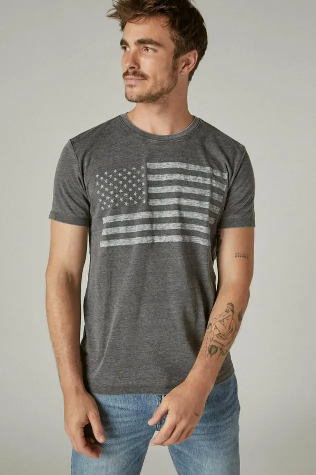 Men Lucky Brand Graphic Tees Usa Flag Tee Jet Black