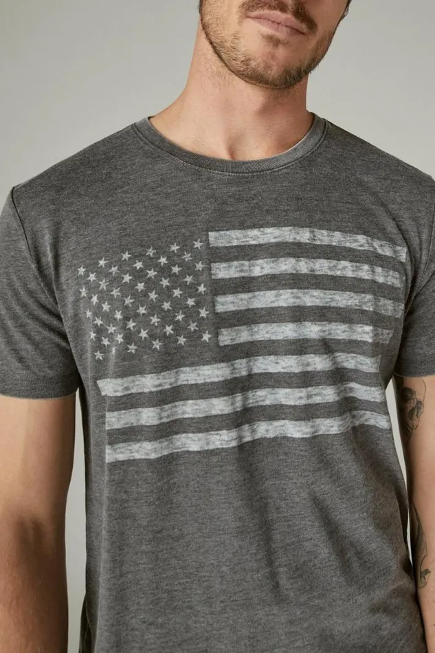 Men Lucky Brand Graphic Tees Usa Flag Tee Jet Black