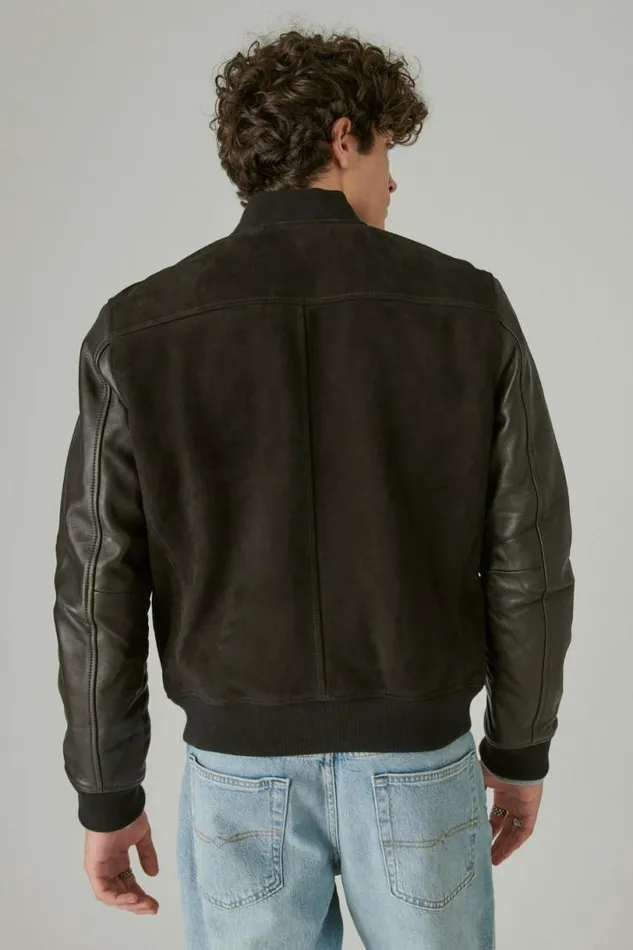 Men Lucky Brand Jackets and Outerwear Leather Bomber Jacket 001 Black