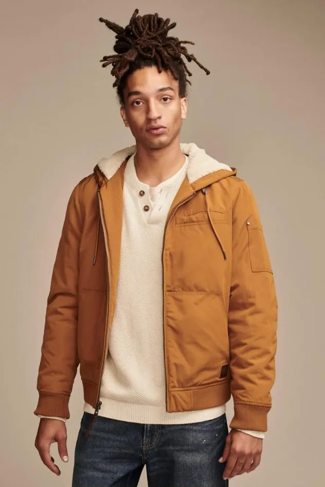 Men Lucky Brand Jackets and Outerwear Lodi Taslon Hoody Dark Brown