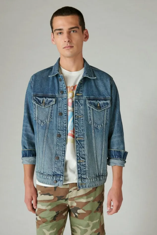Men Lucky Brand Jackets and Outerwear Rolling Stones Denim Trucker Jacket Dartford