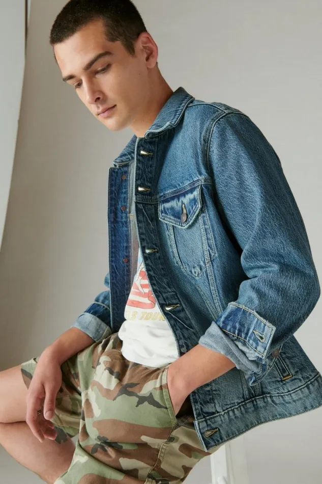Men Lucky Brand Jackets and Outerwear Rolling Stones Denim Trucker Jacket Dartford