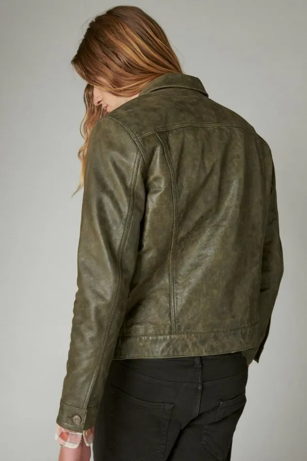 Men Lucky Brand Jackets and Outerwear Vintage Leather Trucker Jacket Vintage Black