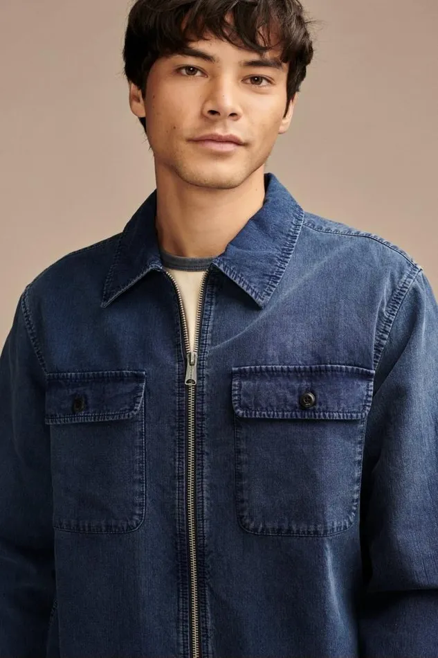 Men Lucky Brand Jackets and Outerwear Zip Front Overshirt With Striped Lining Indigo Stripe