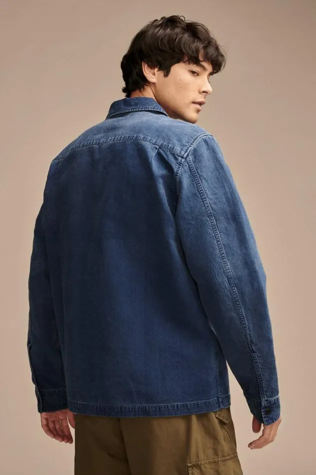 Men Lucky Brand Jackets and Outerwear Zip Front Overshirt With Striped Lining Indigo Stripe