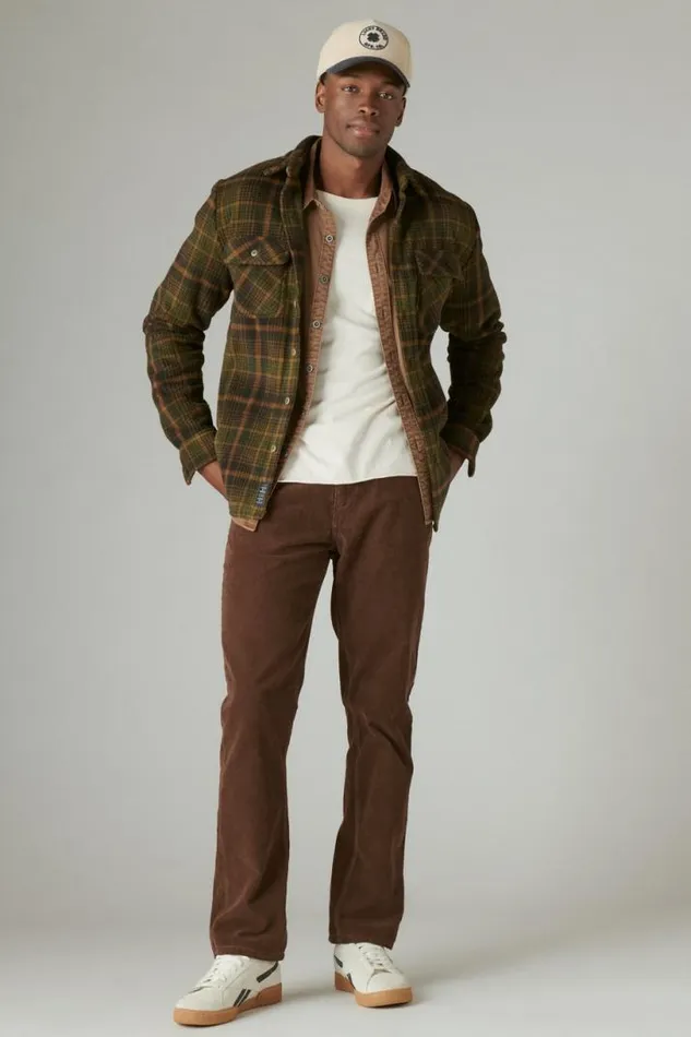 Men Lucky Brand Jeans 410 Athletic Straight Corduroy Jeans Walnut