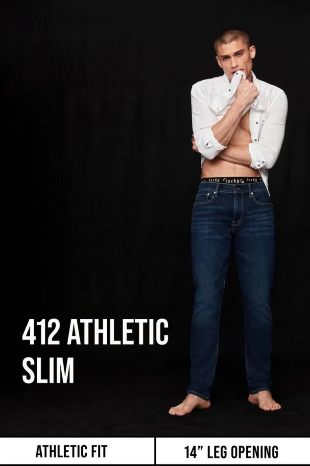 Men Lucky Brand Jeans 412 Athletic Slim Coolmax Jean Seneca