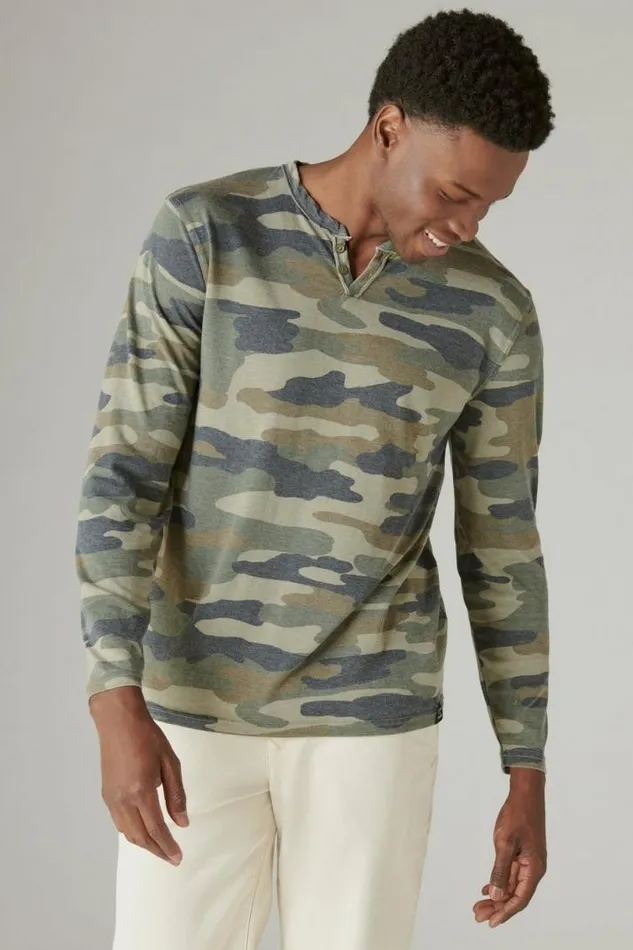 Men Lucky Brand Shirts and Tops Venice Burnout Long Sleeve Notch Neck Camo army Colors