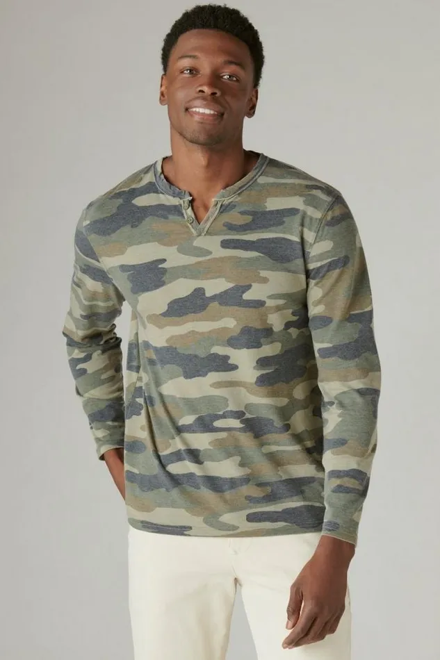 Men Lucky Brand Shirts and Tops Venice Burnout Long Sleeve Notch Neck Camo army Colors