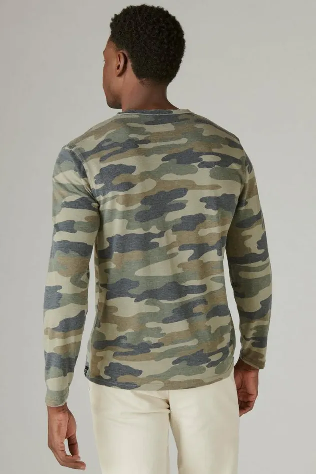 Men Lucky Brand Shirts and Tops Venice Burnout Long Sleeve Notch Neck Camo army Colors
