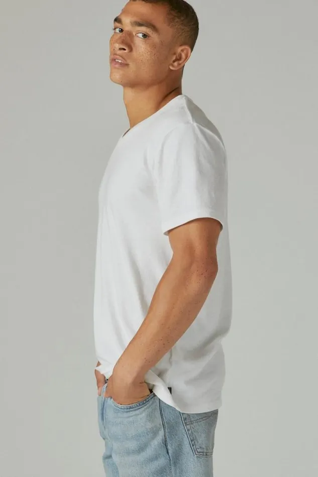 Men Lucky Brand Shirts and Tops Venice Burnout Veeneck Tee Bright White