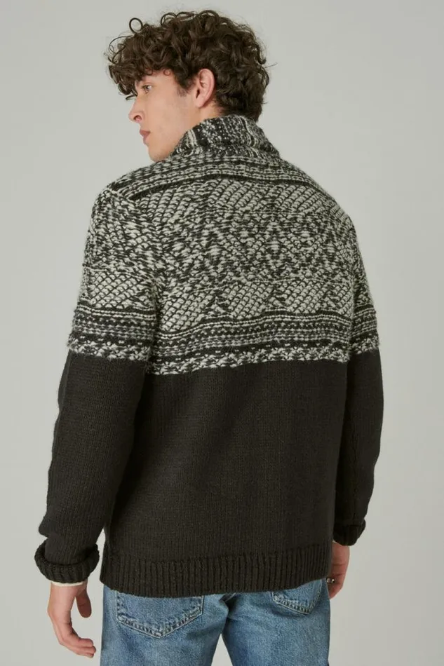 Men Lucky Brand Sweaters Mixed Media Cardigan Black Combo