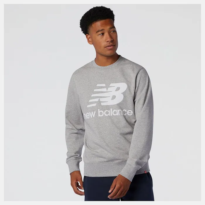Men NB Essentials Stacked Logo Crew Athletic Grey New Balance Hoodies and Sweatshirts