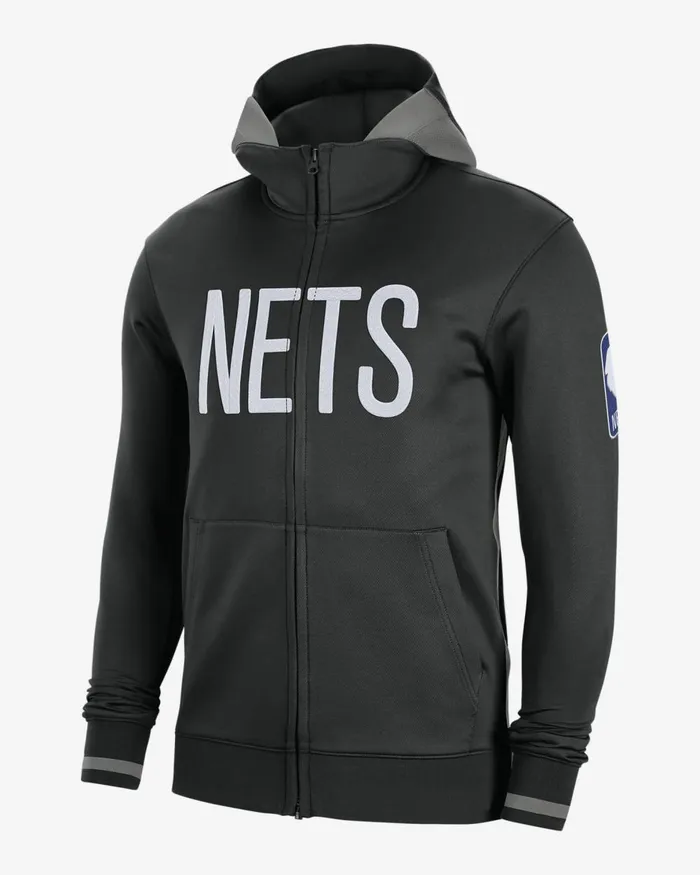 Men Nike Hoodies And Sweatshirts Brooklyn Nets Showtime Blackdark Steel Greyblackwhite