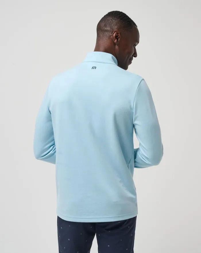 Men Quarter Zips TravisMathew UPGRADED CHEST STRIPE QUARTER ZIP Heather Dream Blue Men Quarter Zips TravisMathew UPGRADED CHEST STRIPE QUARTER ZIP Heather Dream Blue