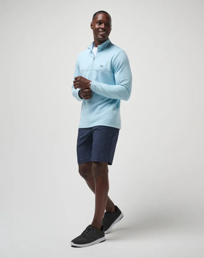 Men Quarter Zips TravisMathew UPGRADED CHEST STRIPE QUARTER ZIP Heather Dream Blue Men Quarter Zips TravisMathew UPGRADED CHEST STRIPE QUARTER ZIP Heather Dream Blue