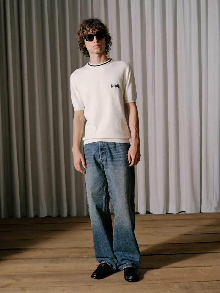 Men Rhude Luxe Knitwear LOGO KNIT TEE Ivoryblack