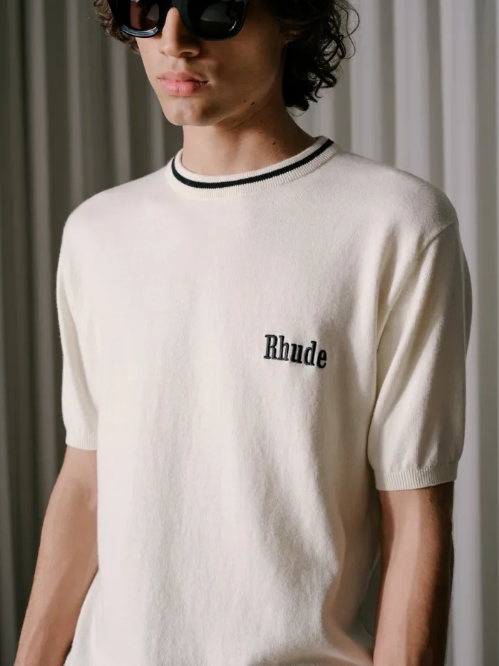 Men Rhude Luxe Knitwear LOGO KNIT TEE Ivoryblack