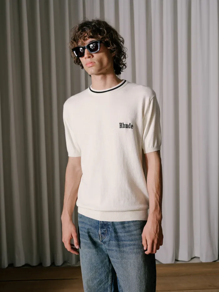 Men Rhude Luxe Knitwear LOGO KNIT TEE Ivoryblack