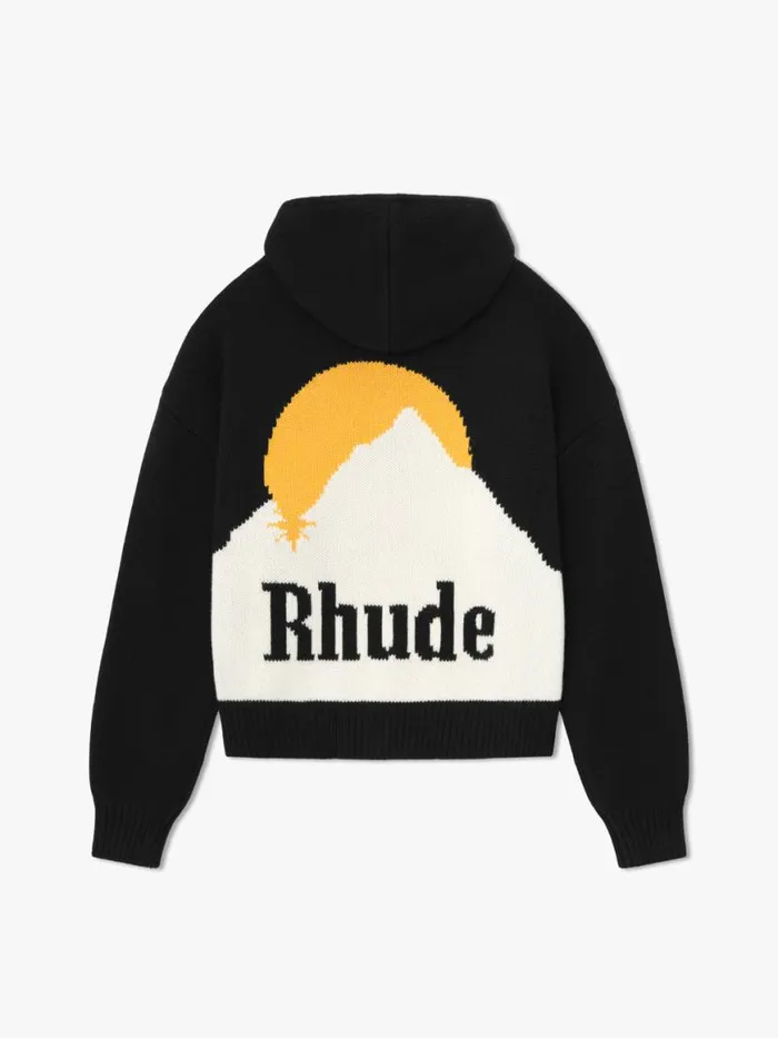Men Rhude Luxe Knitwear MOONLIGHT KNIT ZIP UP HOODIE Blackyellow