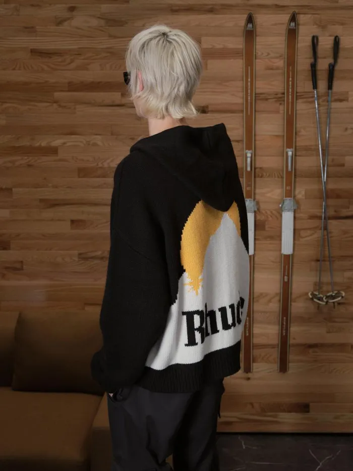 Men Rhude Luxe Knitwear MOONLIGHT KNIT ZIP UP HOODIE Blackyellow