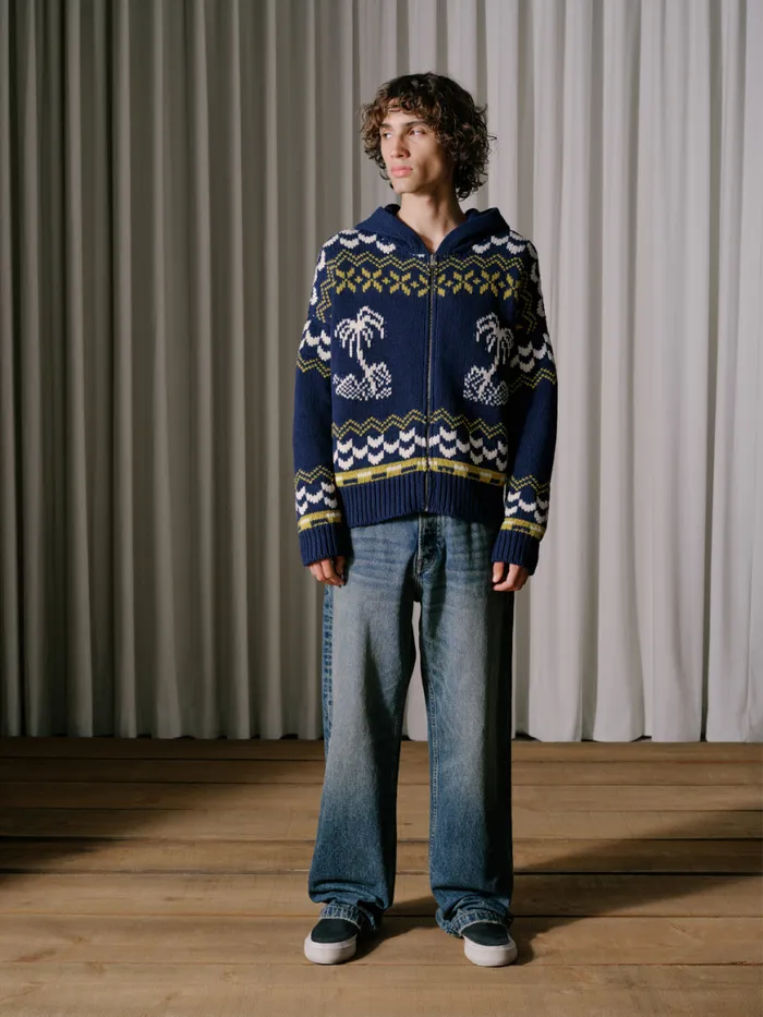 Men Rhude Luxe Knitwear PALMA KNIT ZIPUP Navycremeyellow