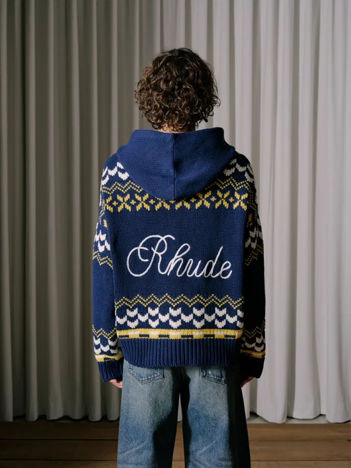 Men Rhude Luxe Knitwear PALMA KNIT ZIPUP Navycremeyellow