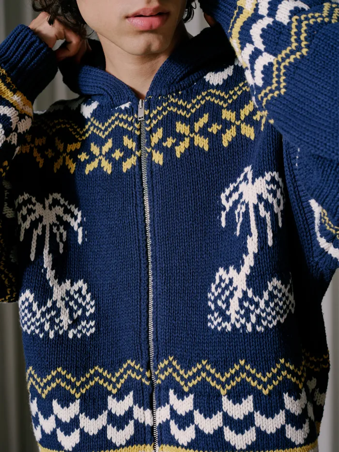 Men Rhude Luxe Knitwear PALMA KNIT ZIPUP Navycremeyellow