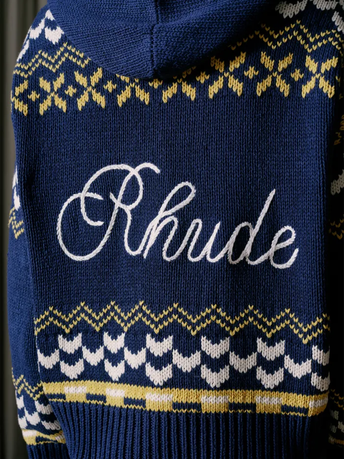 Men Rhude Luxe Knitwear PALMA KNIT ZIPUP Navycremeyellow