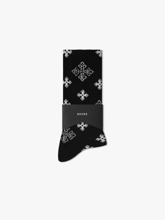 Men Rhude Socks CROSS PAISLEY JACQUARD SOCK Blackwhite